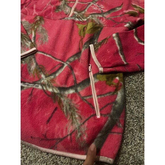 Realtree Pullover Quarter Zip Womens Small Fleece Pink Green Pockets Thumbholes - Picture 5 of 7